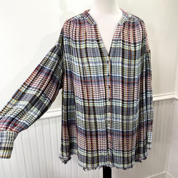 Free People Multicolor Plaid Button Down Shirt - Picture 4 of 12